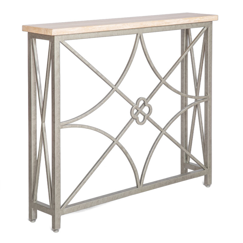 37" Console Table, Lite Travertine, Royal Silver