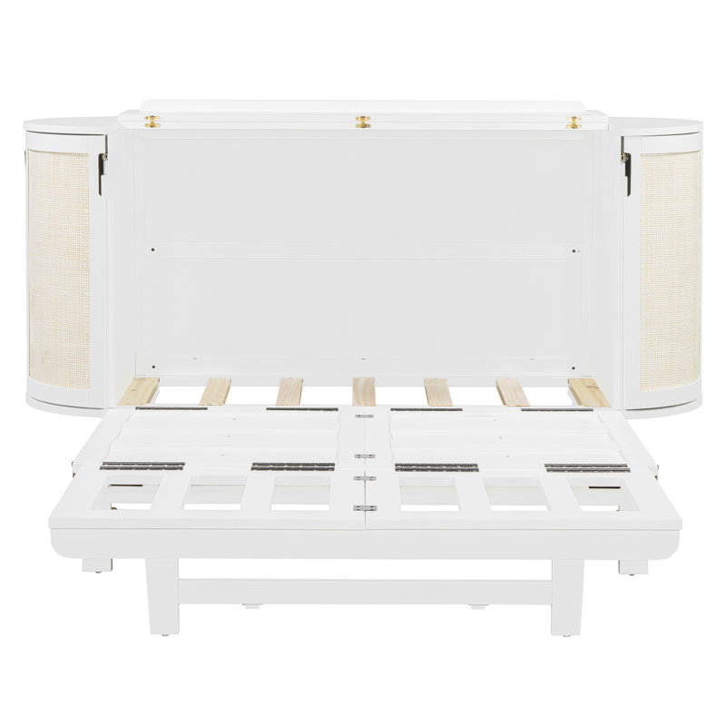 Lit escamotable double compact avec rangement caché et conception tissée moderne