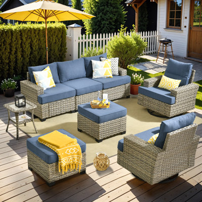 Tommy 7 Person Wicker/rattan Sofa Seating Group With Cushions