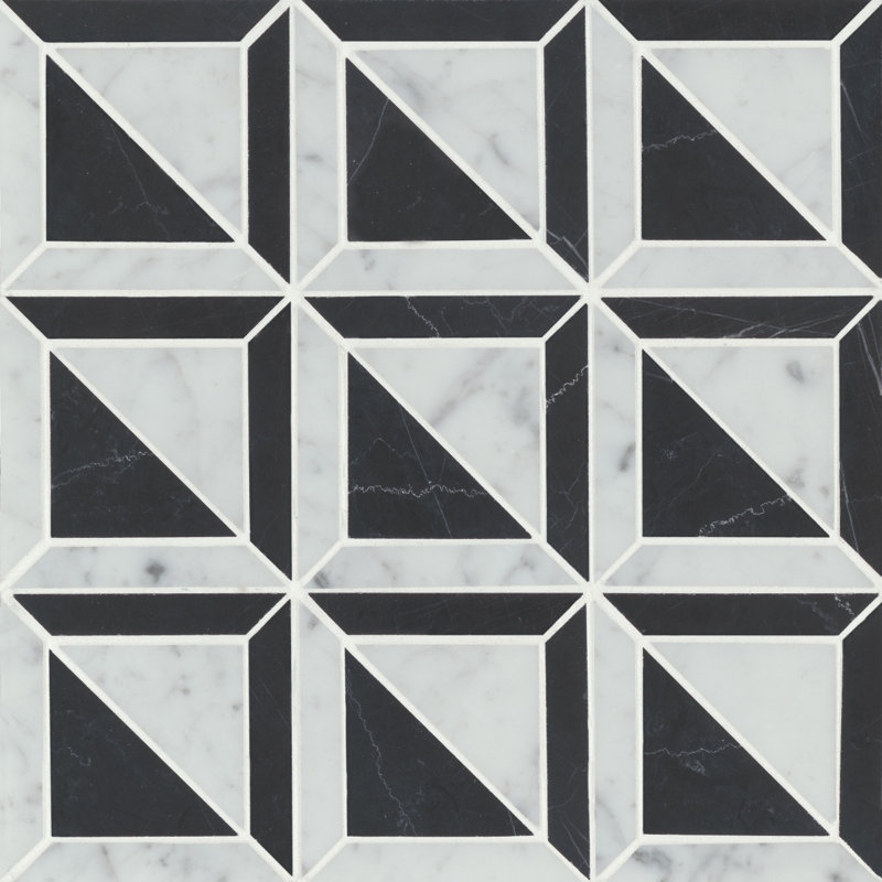 Matisse 12.13 in. x 12.13 in. Glossy Marble Tile, White Carrara/Nero Marquina