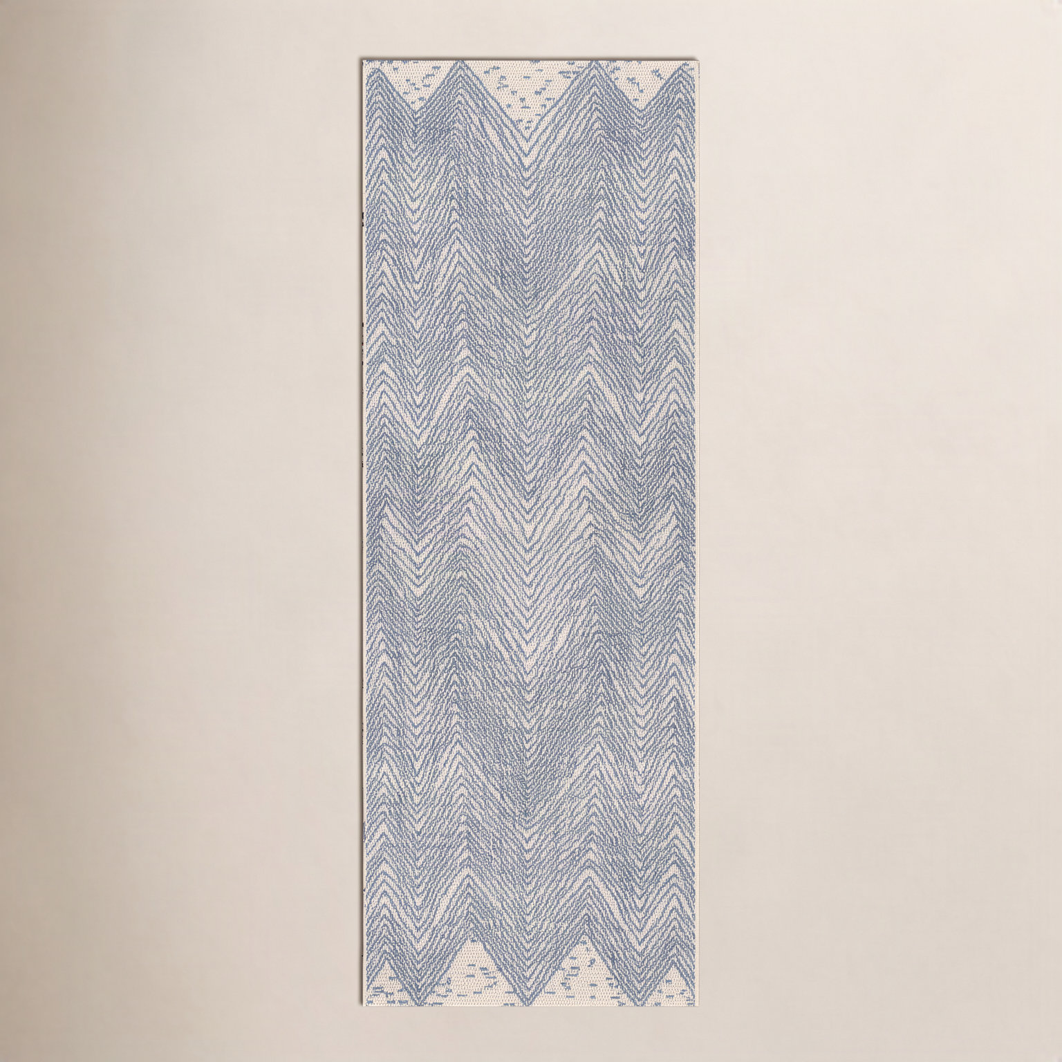 Finchley Blue Ivory Outdoor Chevron Rug, Runner 2' x 6'