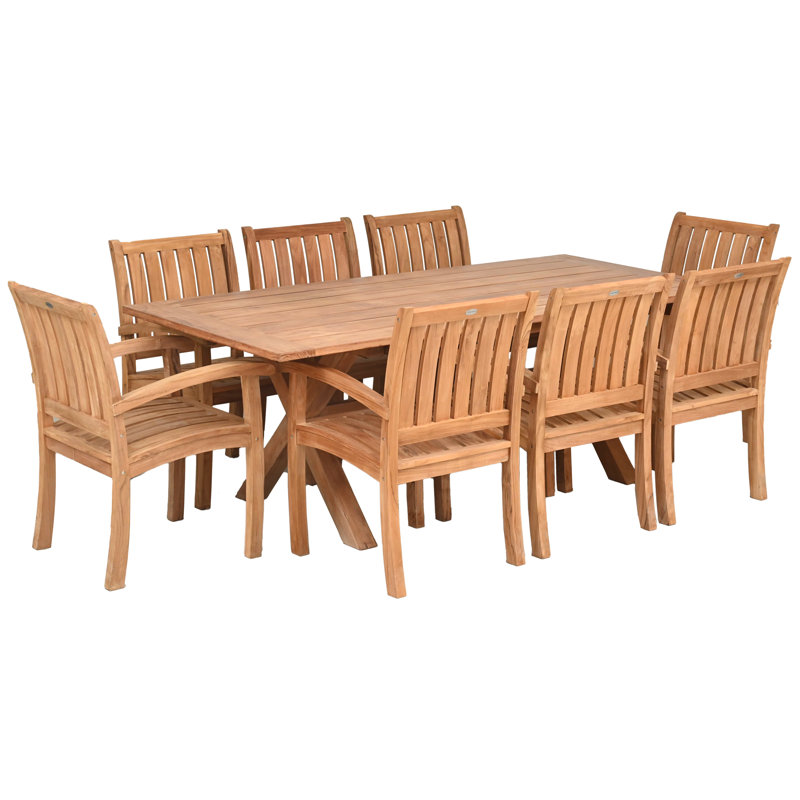 Ensemble de salle à manger 9 pièces en bois de teck comprenant une table rectangulaire de 87 po avec 8 fauteuils Abacho