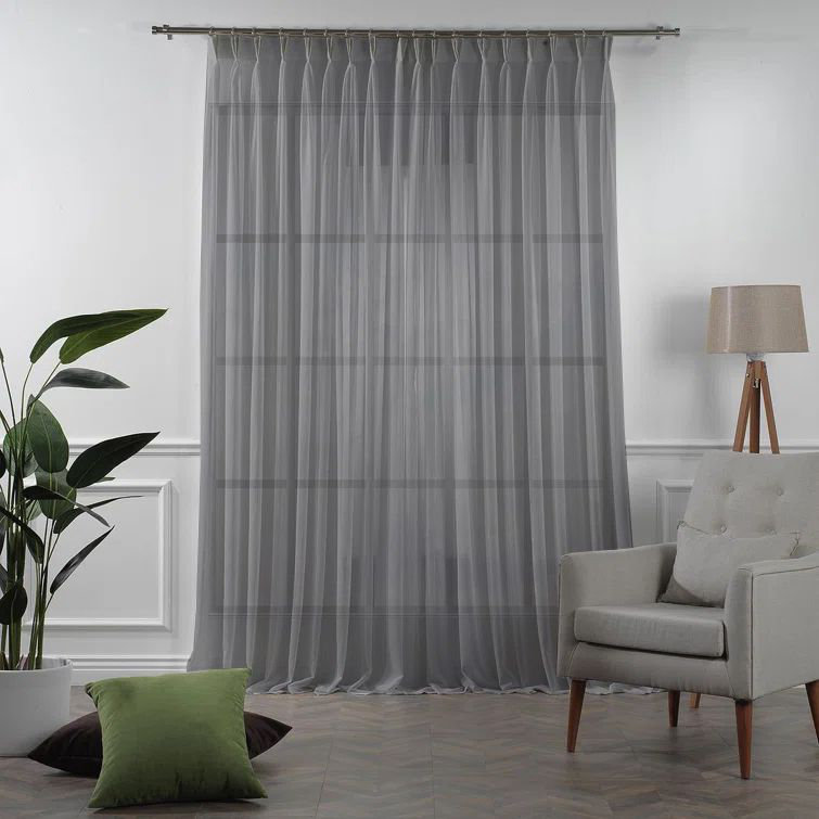 Sheer Single Curtain Panel, Grey, 255cm Width x 245cm Drop