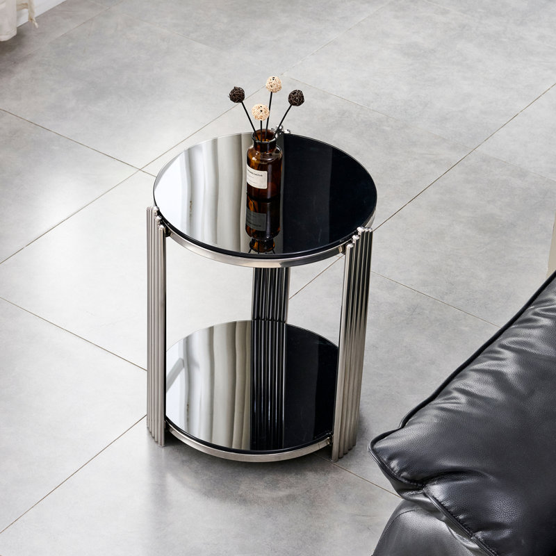 Tables de bout modernes avec rangement, structure en acier de verre noir pour la maison
