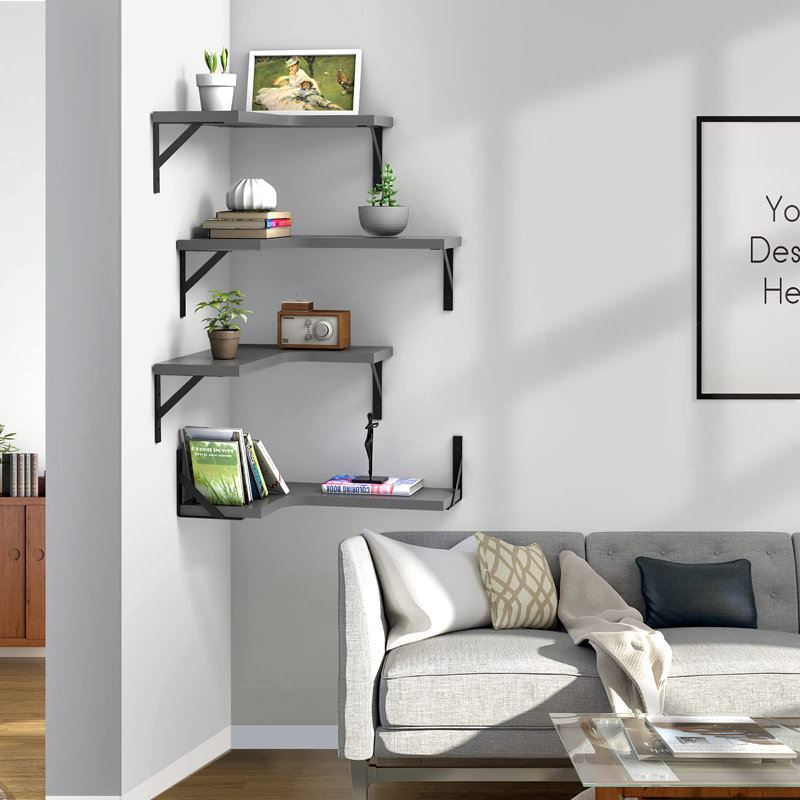 Gilbertown 4 Piece Corner Floating Shelf, Gray