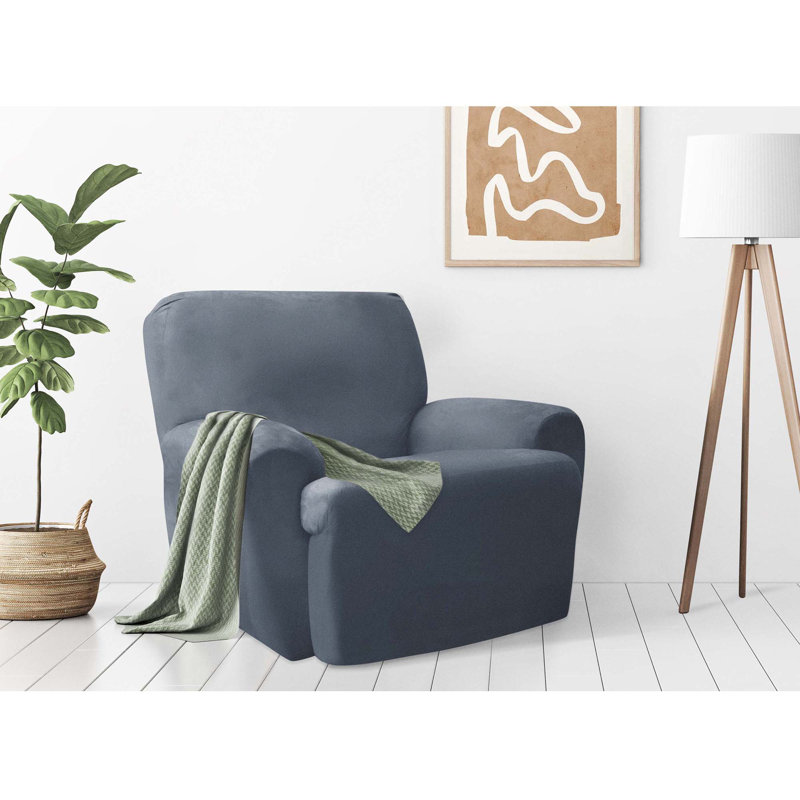 Box Cushion Recliner Slipcover, Slate Blue Polyester Blend
