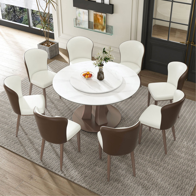 Table de salle à manger ronde de 53 po avec plateau tournant - Plateau en pierre frittée résistant aux rayures et à la chaleur pour la cuisine et le restaurant