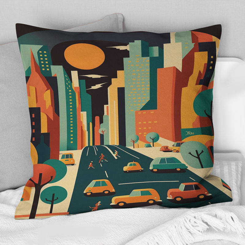 Fantasy Cityscape V - Coussin décoratif imprimé voiture / camionnette