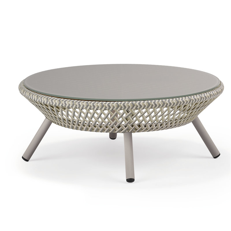 Ahnda Outdoor Round Coffee Table, White Quartz, Lipari