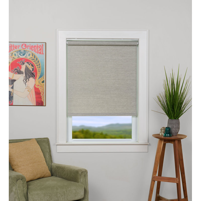 Almanzar Semi Sheer Paper Roll-Up Shade, 72"W x 72"L, White/Gray