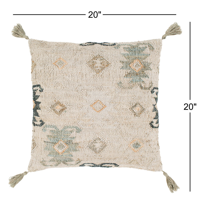 Housse et insert de coussin carré fait à la main Peridan, H 20 po x l 20 po x P 5 po, Kaki / ivoire