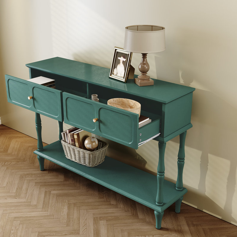 Console Mid-Century avec 2 tiroirs pour l'entrée et le salon, vert, 33.85" H x 47.23" W x 11.8" D, Vert