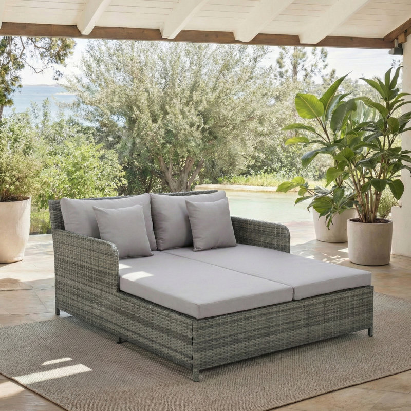 Cadeo 53.1 " W Straight Patio Daybed with Cushions, Gray Frame/Gray Cushion