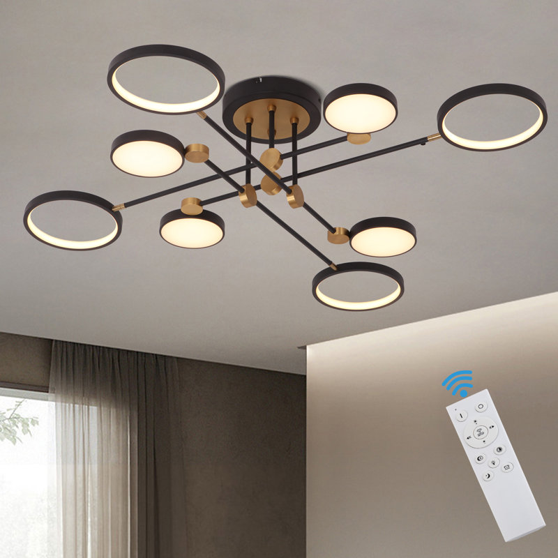 8-light Modern Led Ceiling Light Semi Flush Mount With Remote