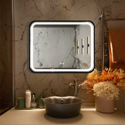 40X32" Bathroom Led Classy Vanity Mirror With High Lumen,Metal Frame,Dimmable Touch,Wall Switch Control, Anti-Fog ,CRI 95 Adjustable 3000K-4500K-6000K ,IP54 Waterproof Energy Savin