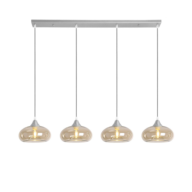 Inglesbatch 4 - Light Kitchen Island Pendant, Silver, Amber