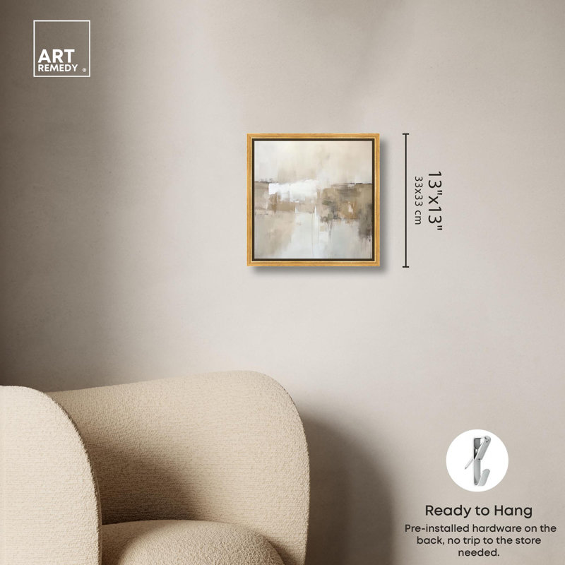 «Windswept Reverie I», toile minimaliste abstraite par Art Remedy, Cadre flottant doré, H 13 po x l 13 po x P 1,8 po