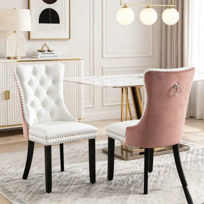 Velvet Upholstered Dining Chair with Wood Legs
