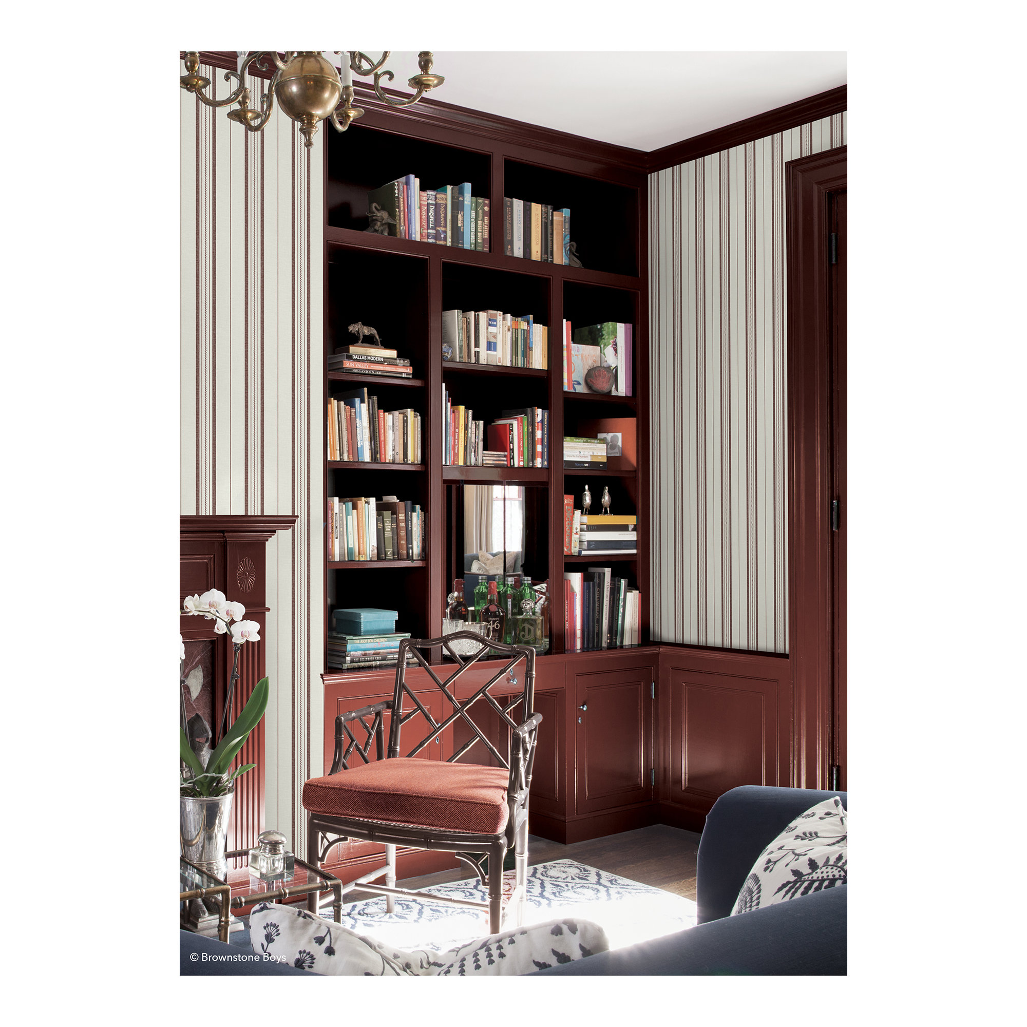 Townhouse Stripe Ivy Peel and Stick Wallpaper, Red