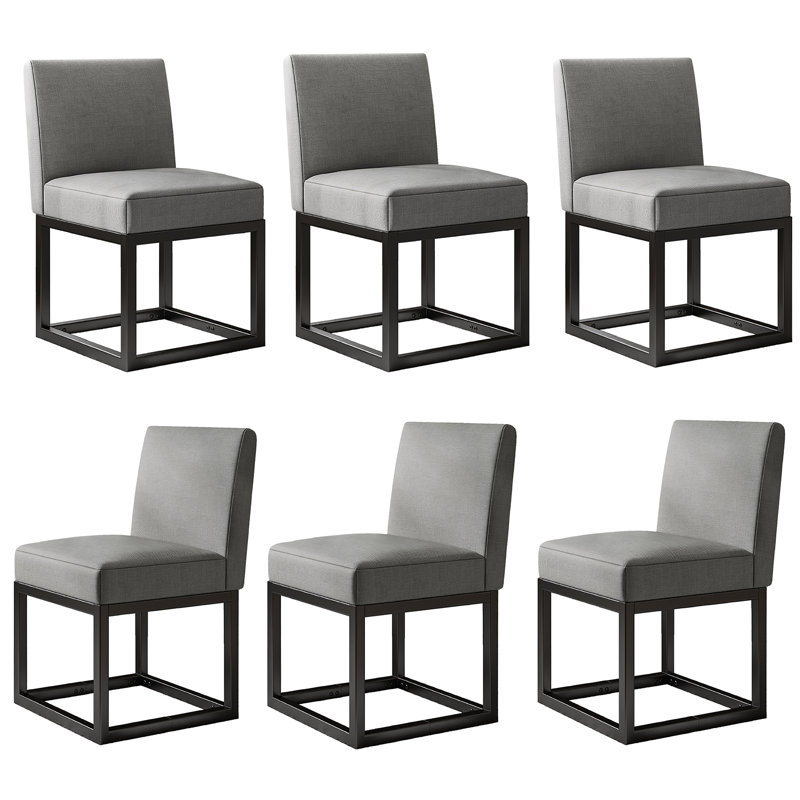 Gray Linen Upholstered Dining Chairs with Metal Frame, Set of 6