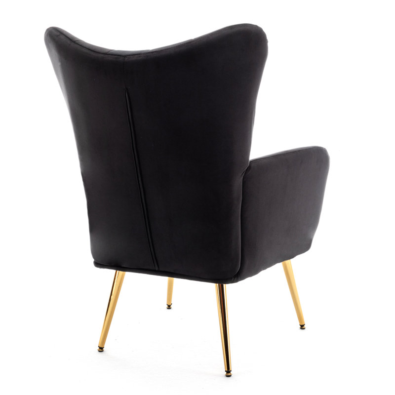 Agne Velvet Wingback Chair, Black Velvet