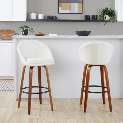 Tabouret de bar à hauteur fixe Matisse avec pieds en bois courbé et repose-pieds rond - ensemble de 2
