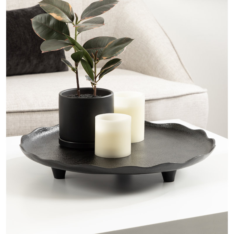 Plateau décoratif à pieds festonnés en métal, Noir