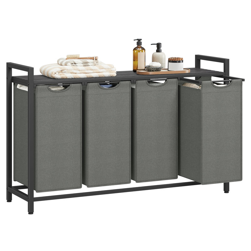 Wood Laundry Hamper with Handles, Black/Grey