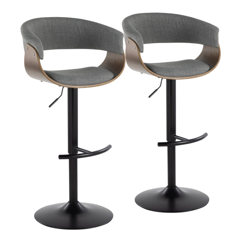 Tabouret de bar réglable 43 po Mid-Century moderne en métal noir avec repose-pieds gris (ensemble de 2), Noir mat