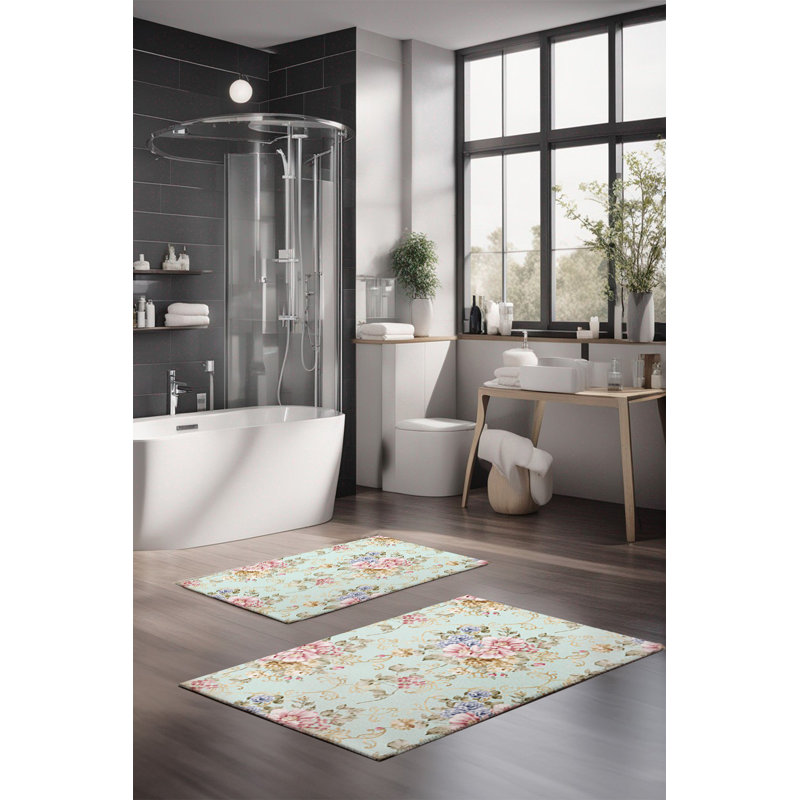 Eakly Luxury Bathmat Set (2 Pieces), 100% Polyester, 16.0 x 23.6 inches & 23.6 x 39.4 inches | Non-Slip Antibacterial Design, 0.3 in Pile Height | Machine Washable, Durable & Easy to Clean | Ideal for Bathroom Décor