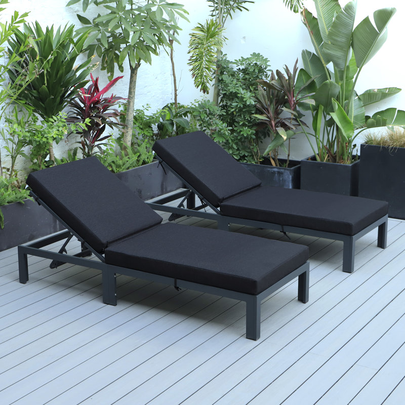 Outdoor Metal Chaise Lounge , Cushion Included, Black