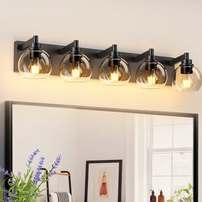 34" Modern 5-Light Bathroom Vanity Wall Light With Transparent Globe Glass Shades (Bulbs Not Included)