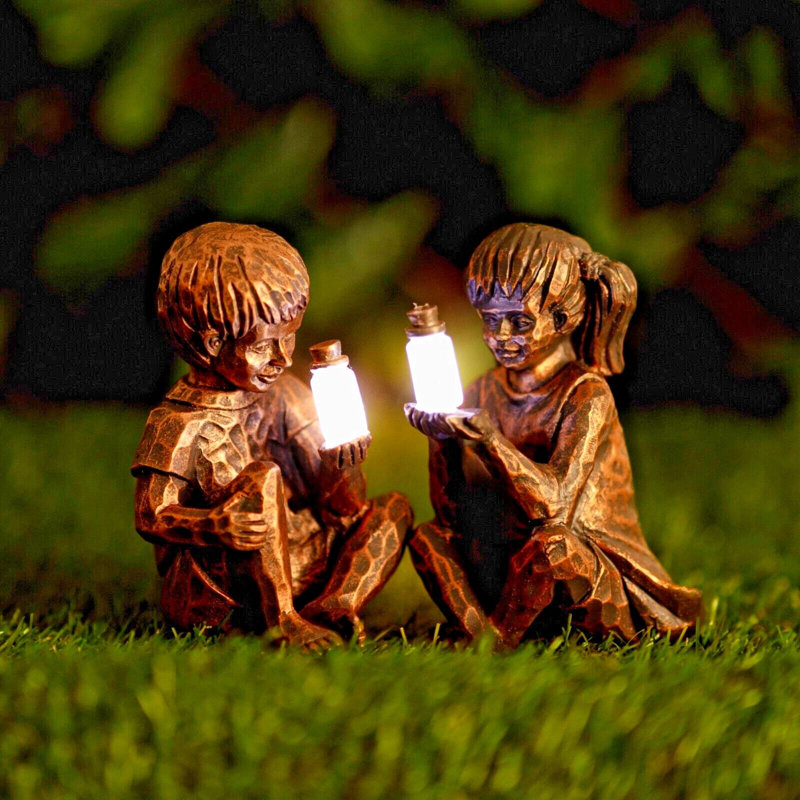 Solar Bronze Effect Statues Girl and Boy