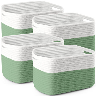 4 Pack 12×9×8 Inch Cotton Rope Storage Baskets with Handles, Woven Organizing Baskets for Toy, Towel, Book and Clothing Storage