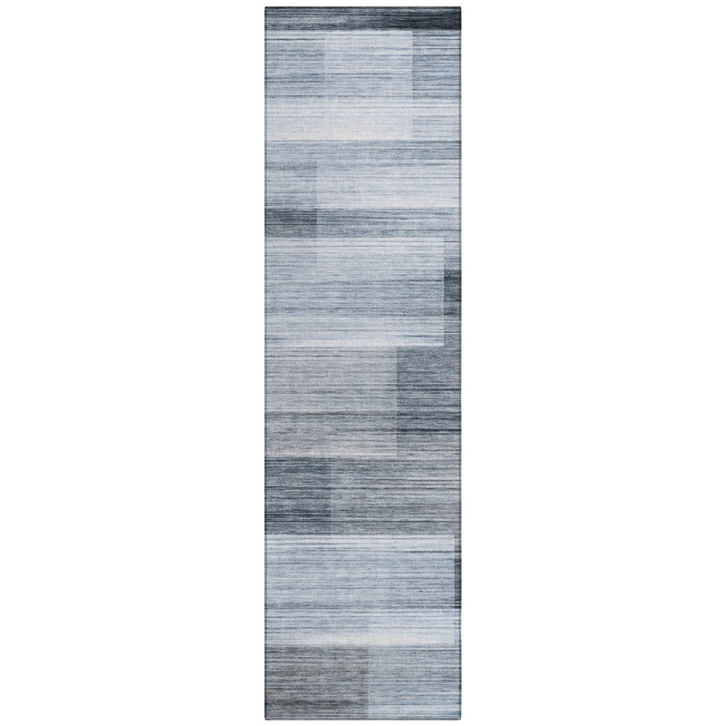 Machine Washable Indoor/Outdoor Xhevrie Denim Rug, Runner 2'3" x 7'6"