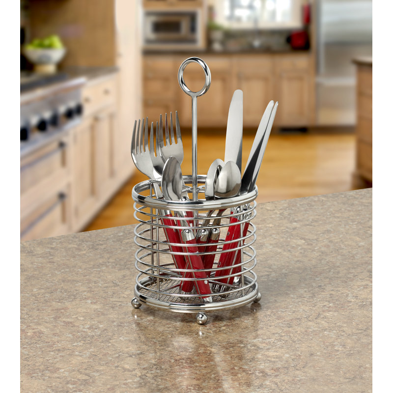 Ledbetter Metal Round Flatware Caddy, Chrome