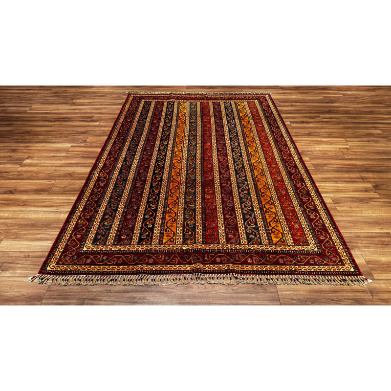Tapis en laine et coton rouge noué à la main Original