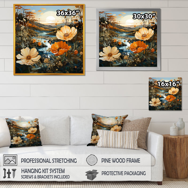 Radiant Sunshine Marigold Flowers I sur impression sur toile, Cadre doré simple, H 16 po x l 16 po x P 1 po