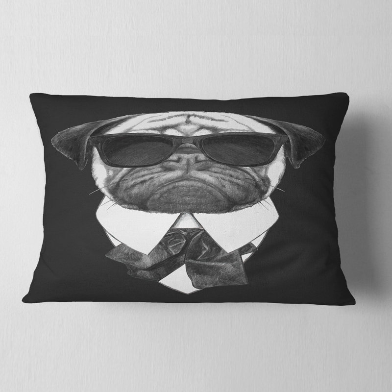 Drôle de chien avec lunettes noires - coussin décoratif imprimé animal