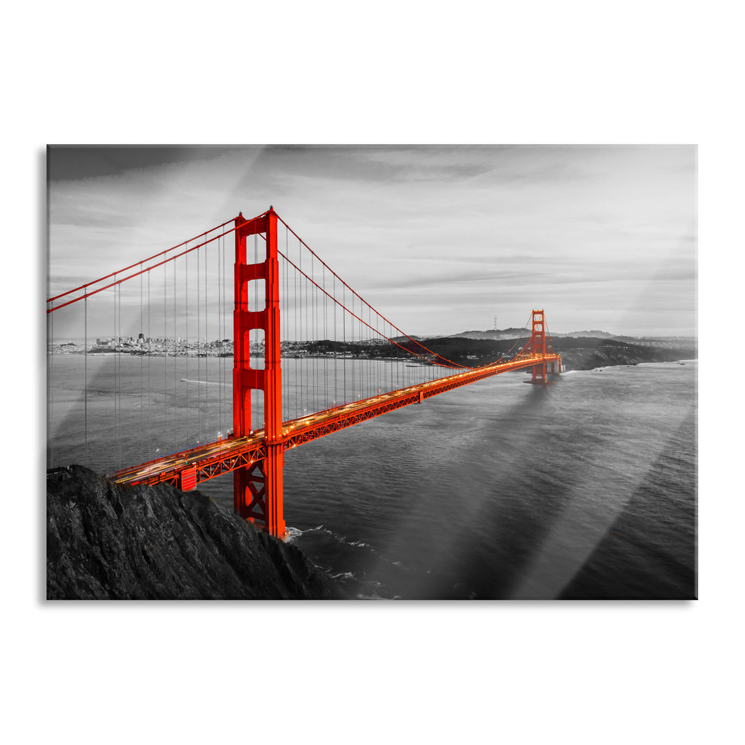 Glasbild Golden Gate Bridge bei Sonnenuntergang