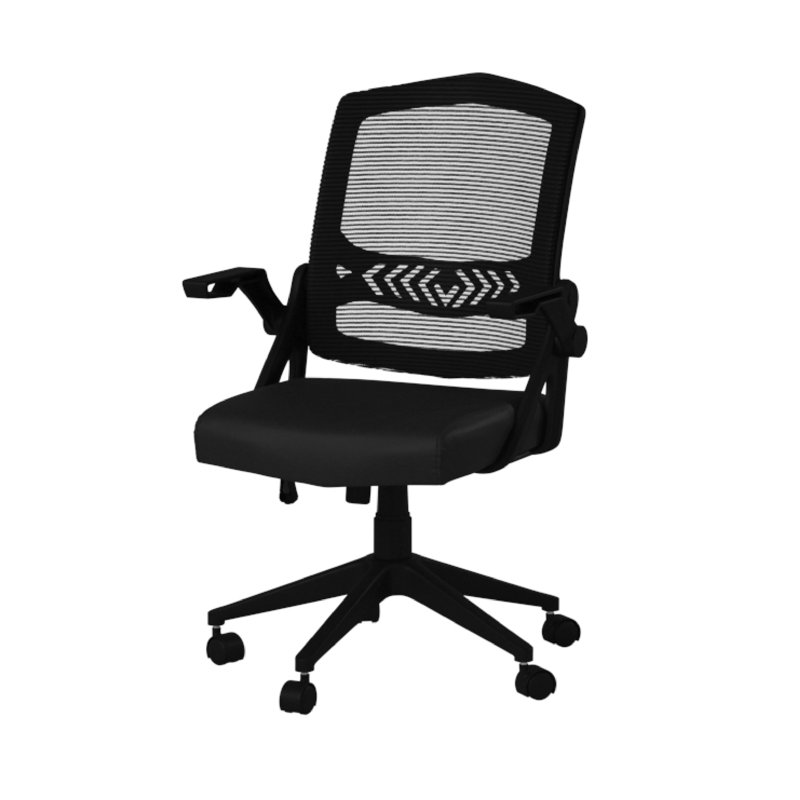 Rolling Task Chair With Flip Arms, Black Mesh And Vinyl, Adjustable