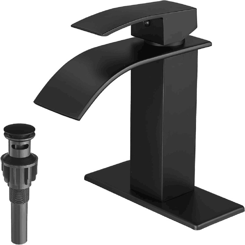 Robinet de lavabo de salle de bain à poignée simple avec bonde noire