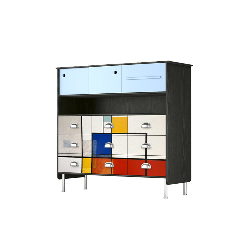 Buffet géométrique multifonctionnel, Noir, bleu, blanc