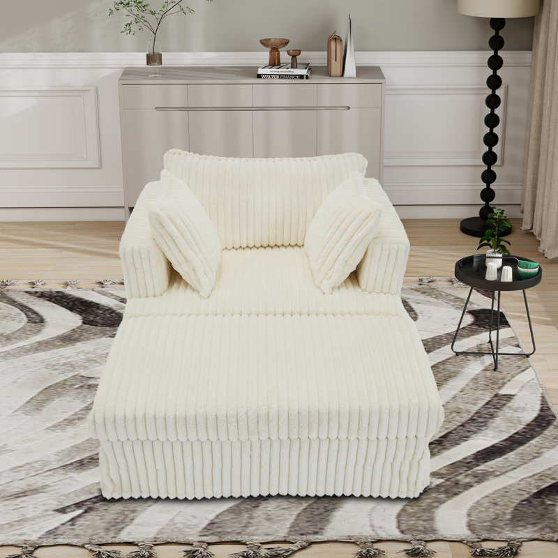 Oversized Corduroy Chaise Longue With Ottoman, Beige