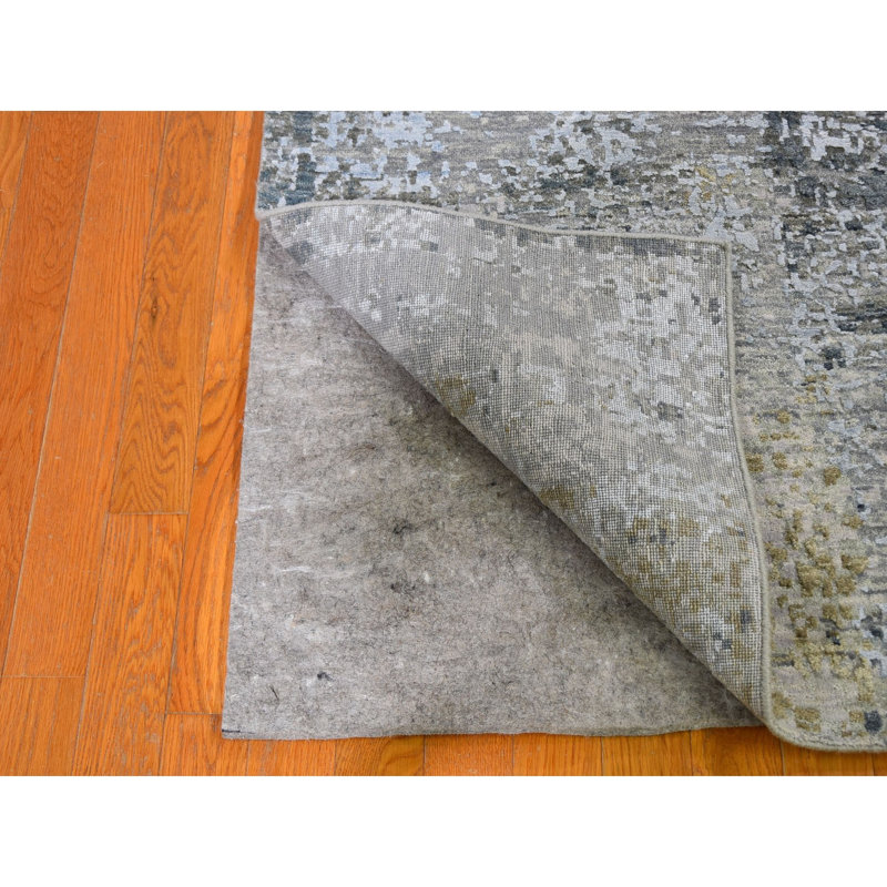 Tapis de couloir unique bleu / gris noué à la main 2 pi 6 po x 12 pi 3 po Freyia