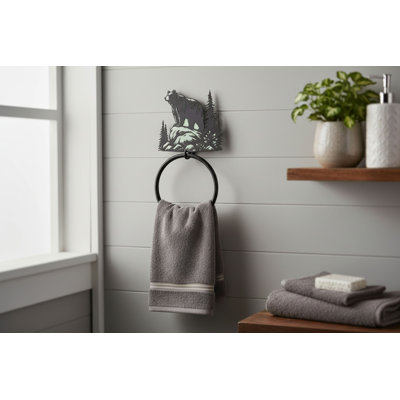 BEAR ON ROCK TOWEL RING