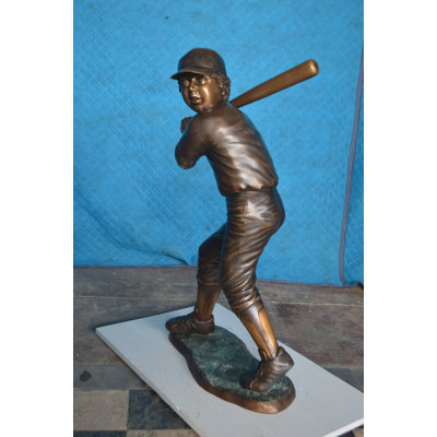 Jenson Boy With a Bat playing baseball Bronze Statue -  Size: 23"L x 16"W x 38"H.