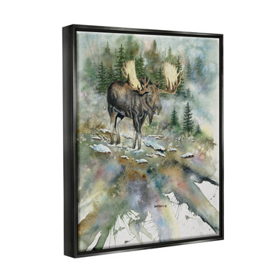 «Moose Stepping Nature Wildlife» par Dave Bartholet - peinture sur toile à cadre flottant