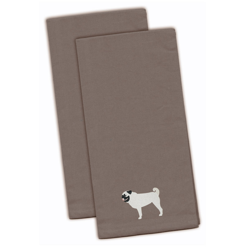 Torchon de cuisine brodé Pug, Gris, H 28 po x l 19 po x P 0,1 po