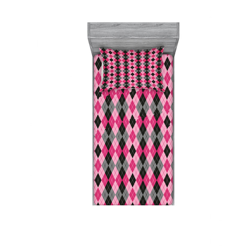 Ensemble de draps à rayures argyle motif diamants et losanges, Ensemble de draps pour lit simple TG avec drap-hou